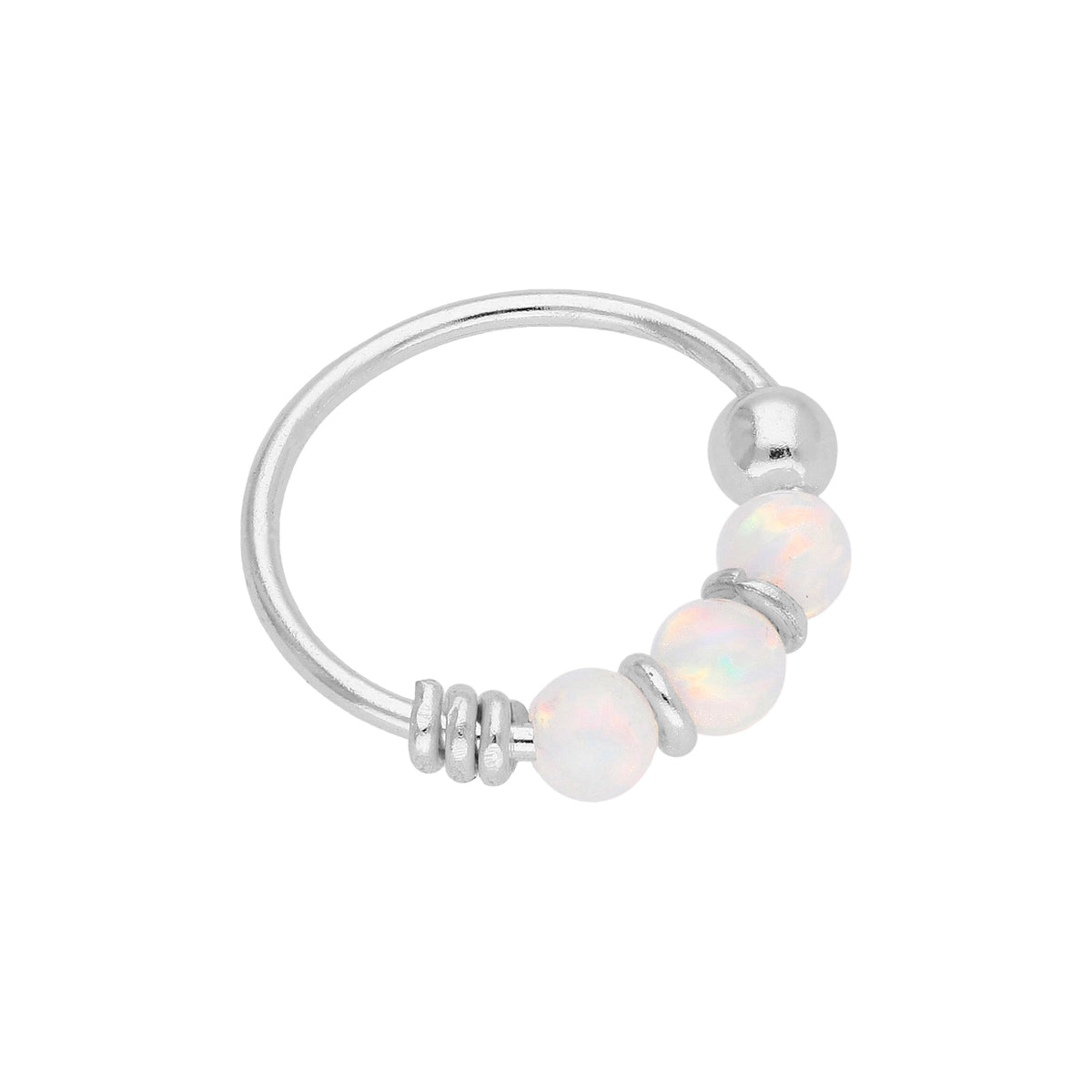 Anneau de nez en argent sterling avec triple opale aurore boréale de 10 mm