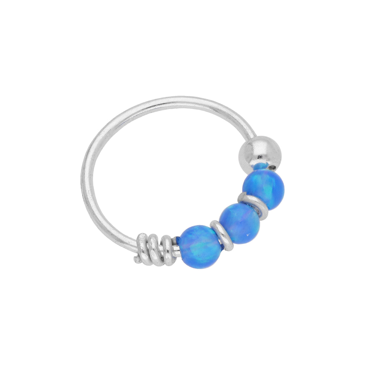 Anneau de nez en argent sterling avec triple opale bleu foncé de 10 mm, calibre 24