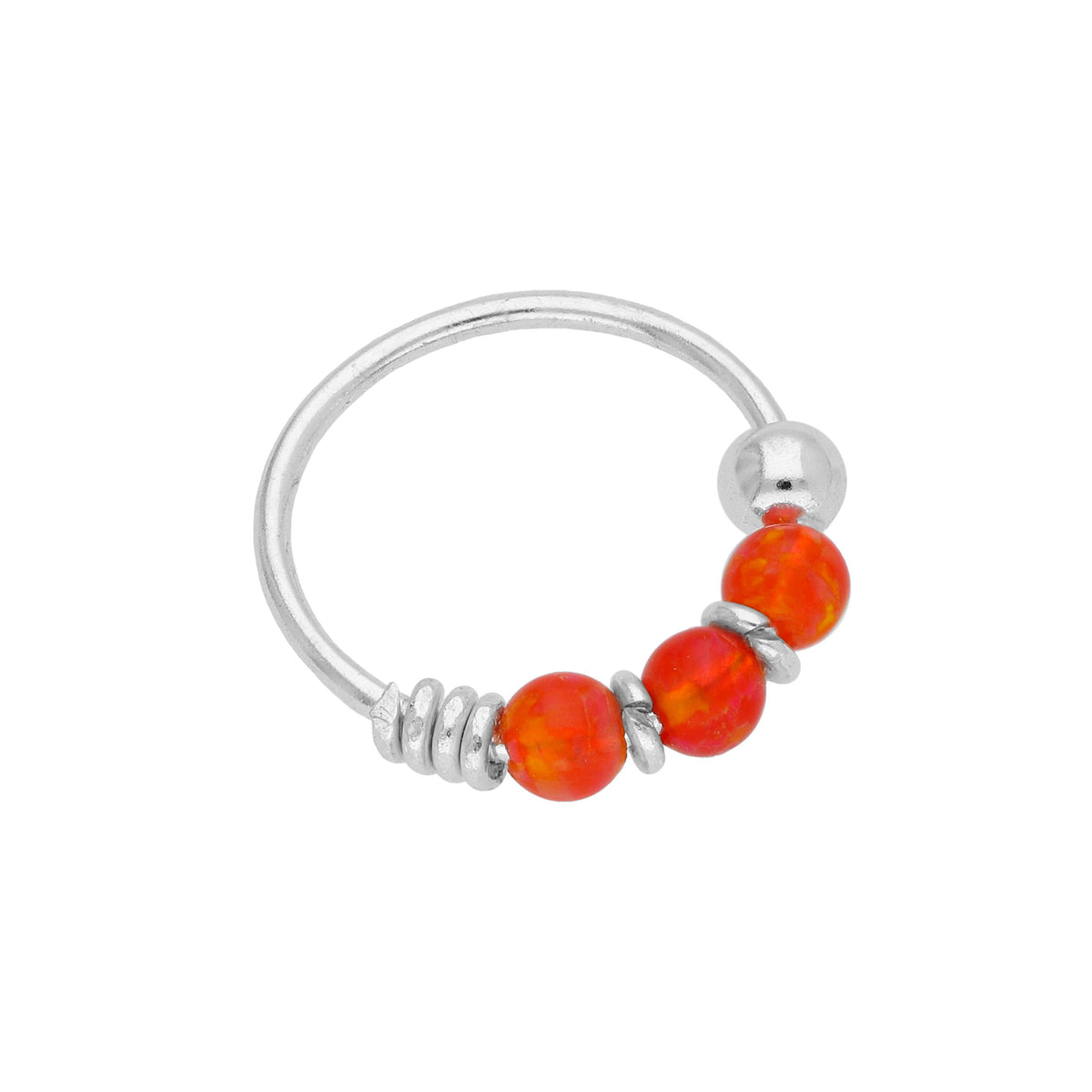 Anneau de nez en argent sterling avec triple perle d'opale orange de 10 mm, calibre 22