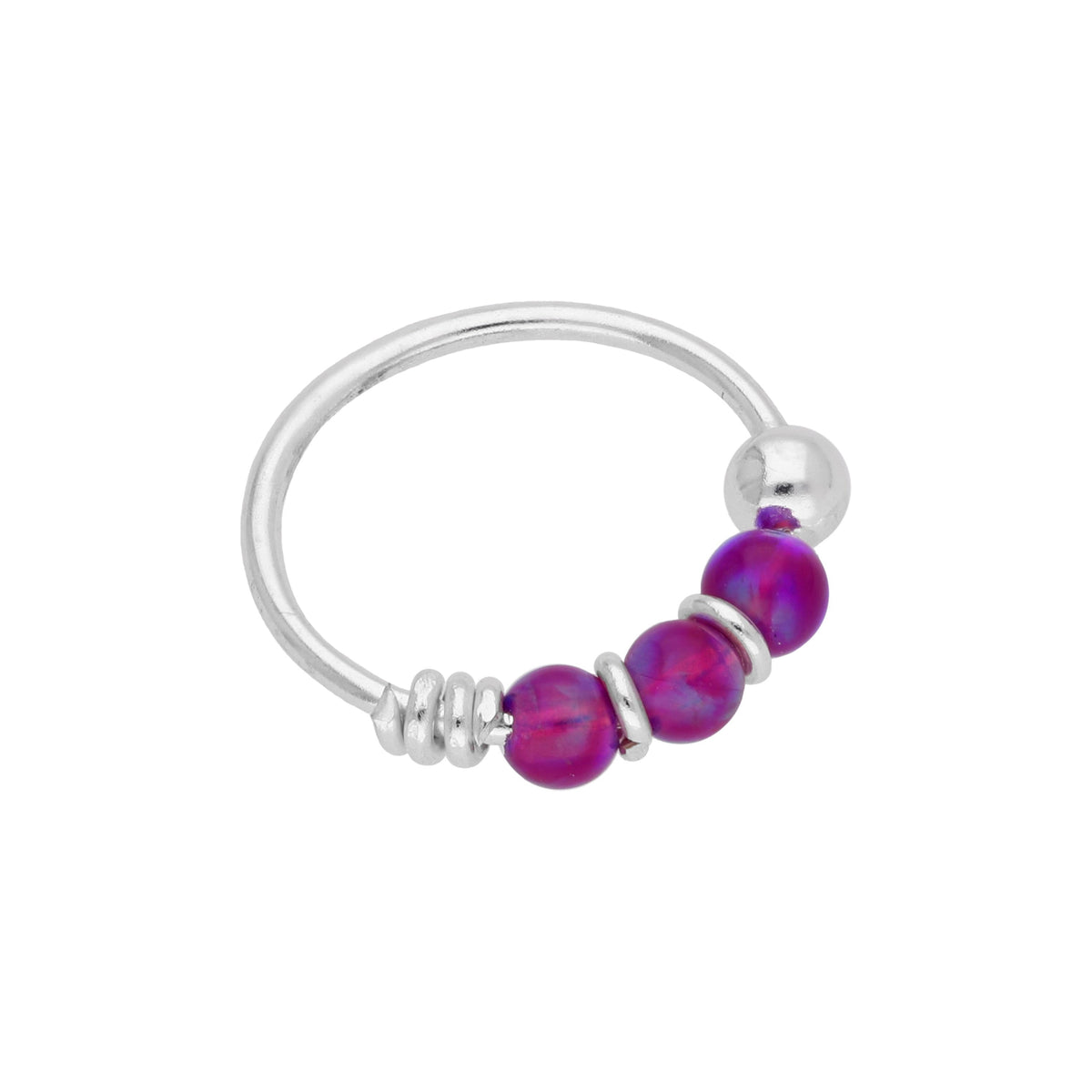 Anneau de nez en argent sterling avec triple perle d'opale violette de 10 mm, calibre 24