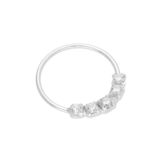 Anneau de nez en argent sterling avec 5 zircones cubiques pavées de 10 mm, calibre 22