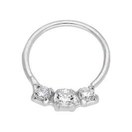 Anneau de nez triple en argent sterling avec zircones cubiques de 2 mm et 7 mm, calibre 22