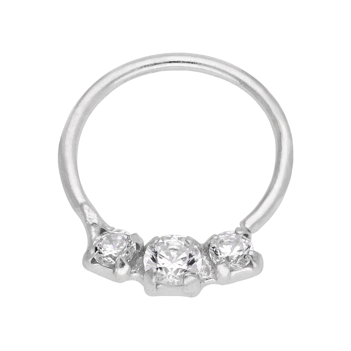Anneau de nez triple en argent sterling avec zircones cubiques de 2 mm et 7 mm, calibre 22