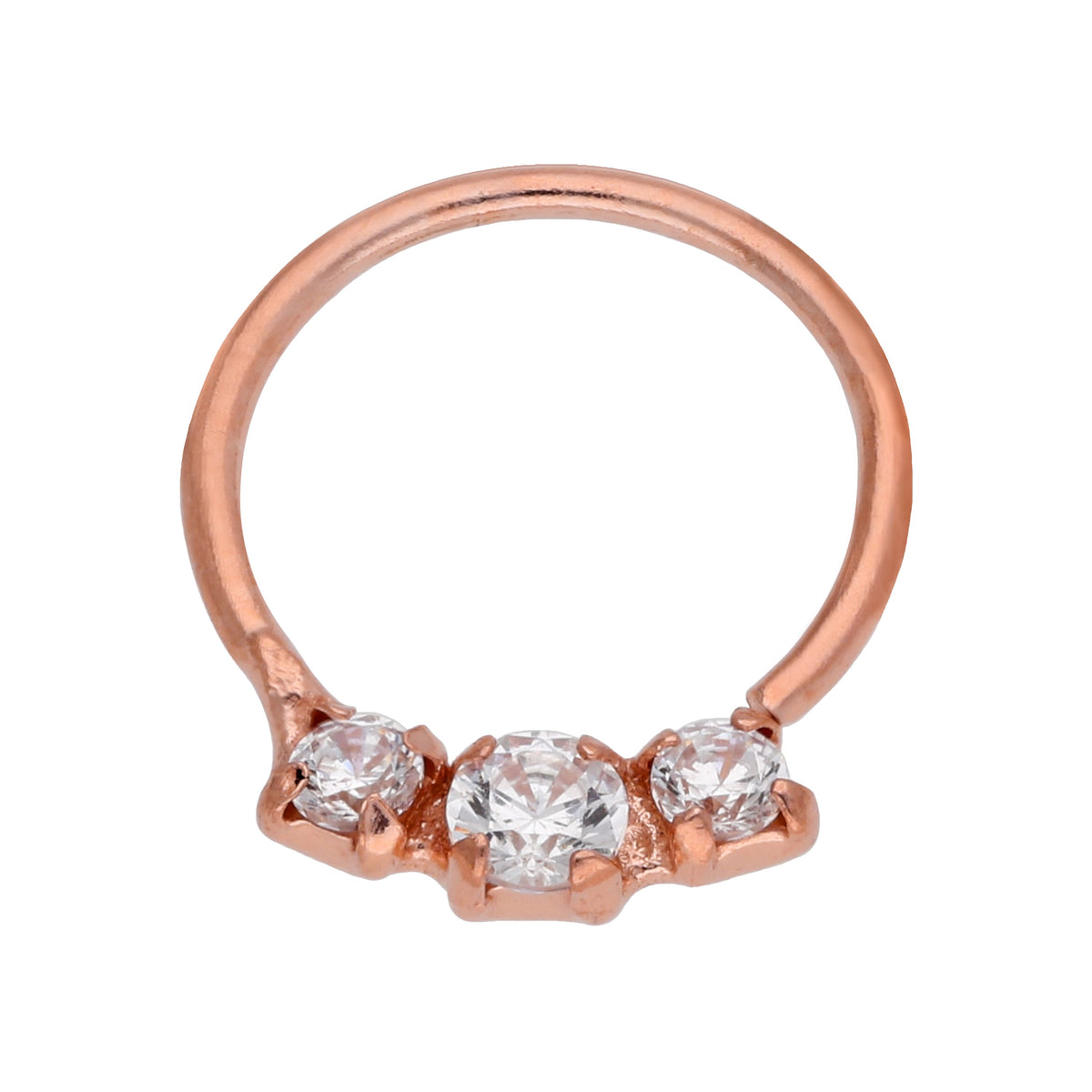 Anneau de nez en argent sterling plaqué or rose avec zircones cubiques de 2 mm et 7 mm, calibre 22