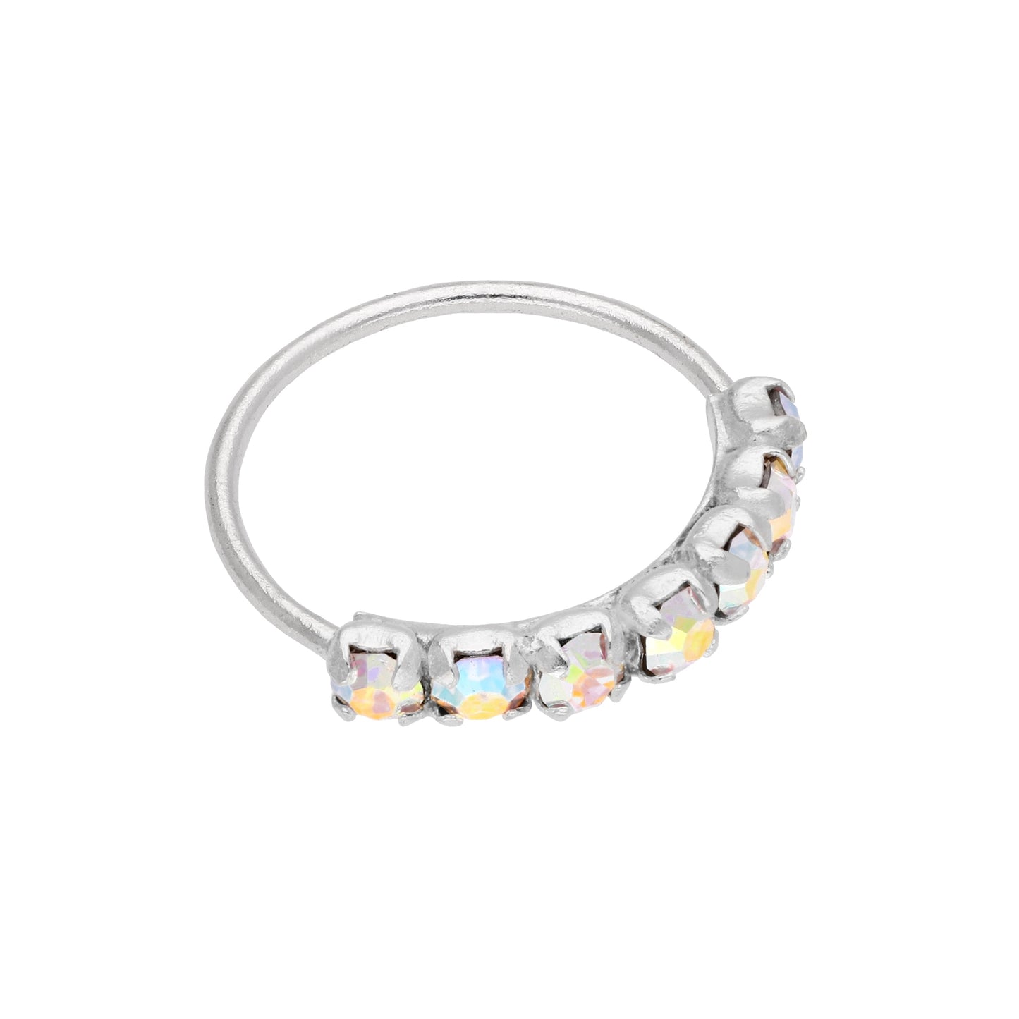 Piercing de nez en argent sterling avec aurore boréale et 7 zircones cubiques, 10 mm, calibre 22