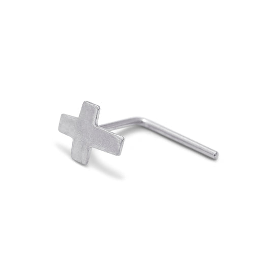 Clou de nez en forme de L en or blanc 9 carats, calibre 22
