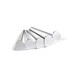 5 x clous de nez en argent sterling avec embout droit en forme de cœur, calibre 22