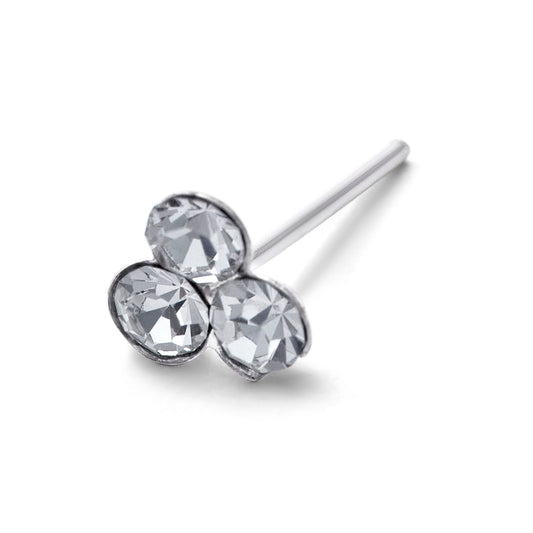 Clou de nez droit en argent sterling avec triple zircone cubique de 2 mm, calibre 22