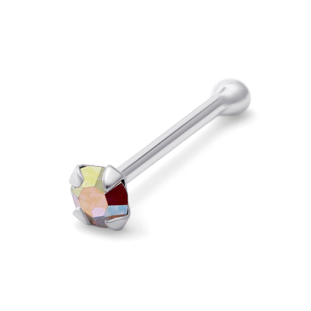 Piercing de nez en argent sterling avec embout sphérique et zircone cubique de 1,5 mm, style aurore boréale