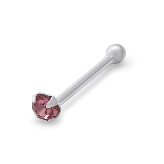 Clou de nez en argent sterling avec embout sphérique et améthyste CZ de 1,5 mm, calibre 22