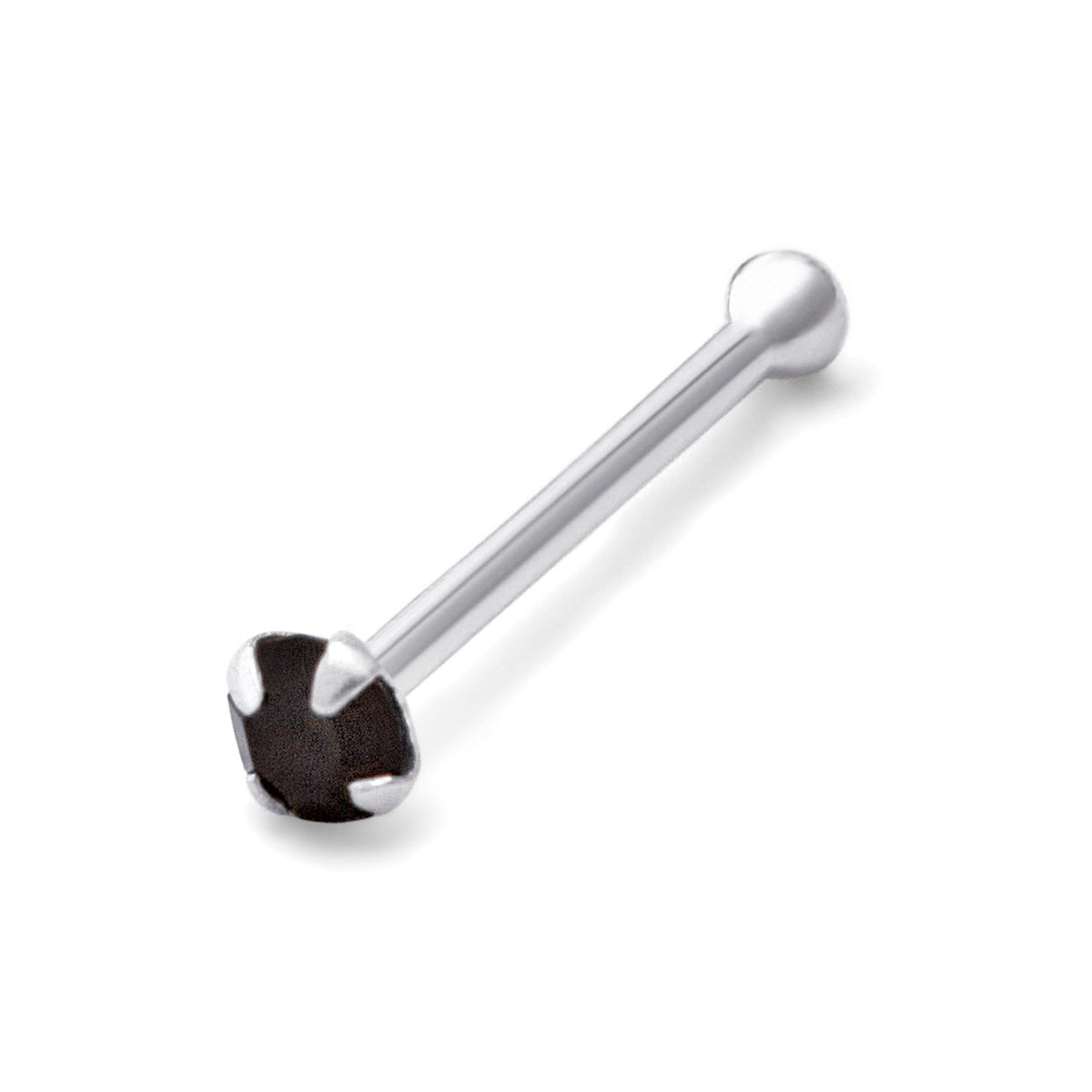 Clou de nez en argent sterling avec embout sphérique et zircone cubique noire de 1,5 mm, calibre 22