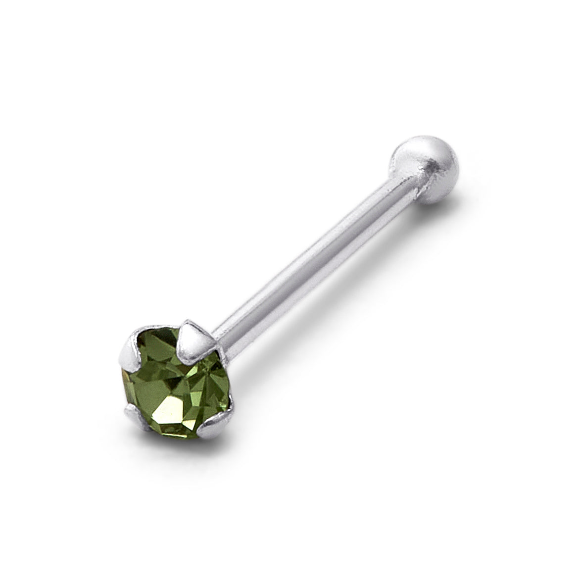 Clou de nez en argent sterling avec embout sphérique et péridot de 1,5 mm, calibre 22