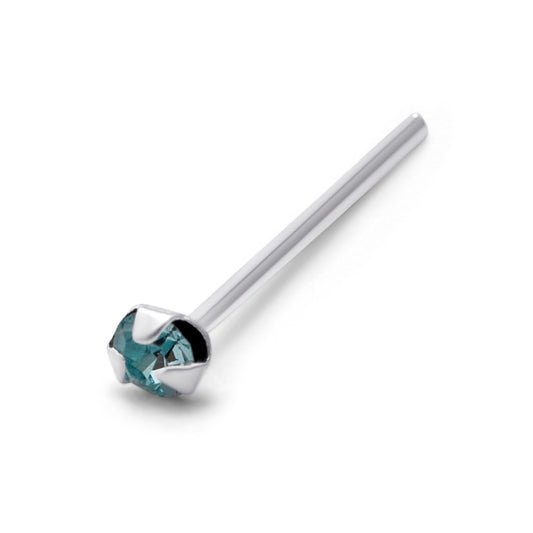 Clou de nez en argent sterling avec aigue-marine en zircone cubique de 1,5 mm, calibre 25