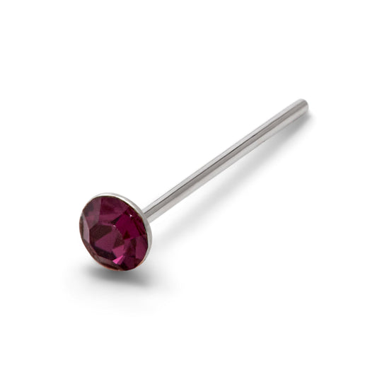 Clou de nez en argent sterling avec zircone cubique ronde de 2 mm et améthyste, calibre 22