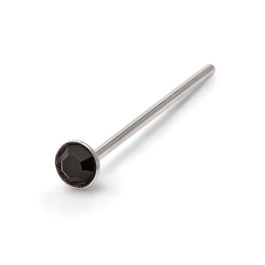 Clou de nez en argent sterling avec zircone cubique ronde noire de 2 mm, calibre 22