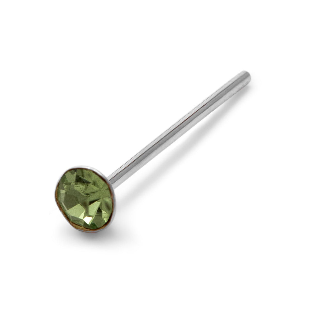 Clou de nez en argent sterling avec zircone cubique ronde de 2 mm et péridot, calibre 22