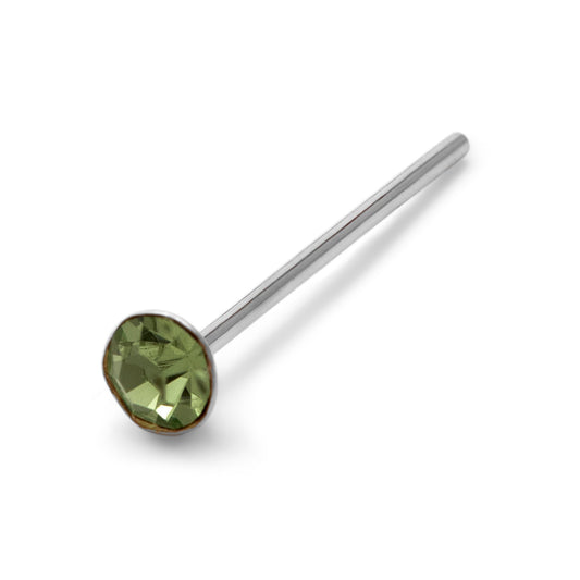 Clou de nez en argent sterling avec zircone cubique ronde de 2 mm et péridot, calibre 22