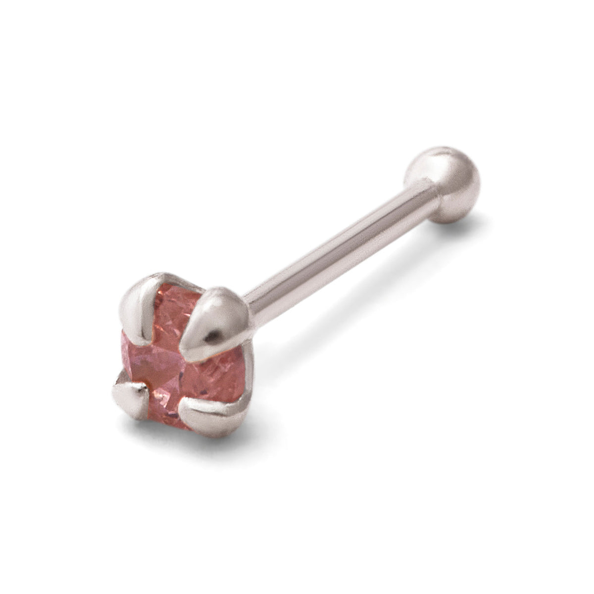 Clou de nez en argent sterling avec embout sphérique et zircone cubique rose de 2 mm, calibre 24