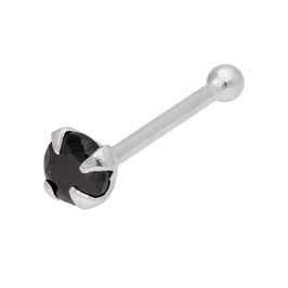 Piercing de nez en argent sterling avec oxyde de zirconium noir de 2 mm et embout sphérique