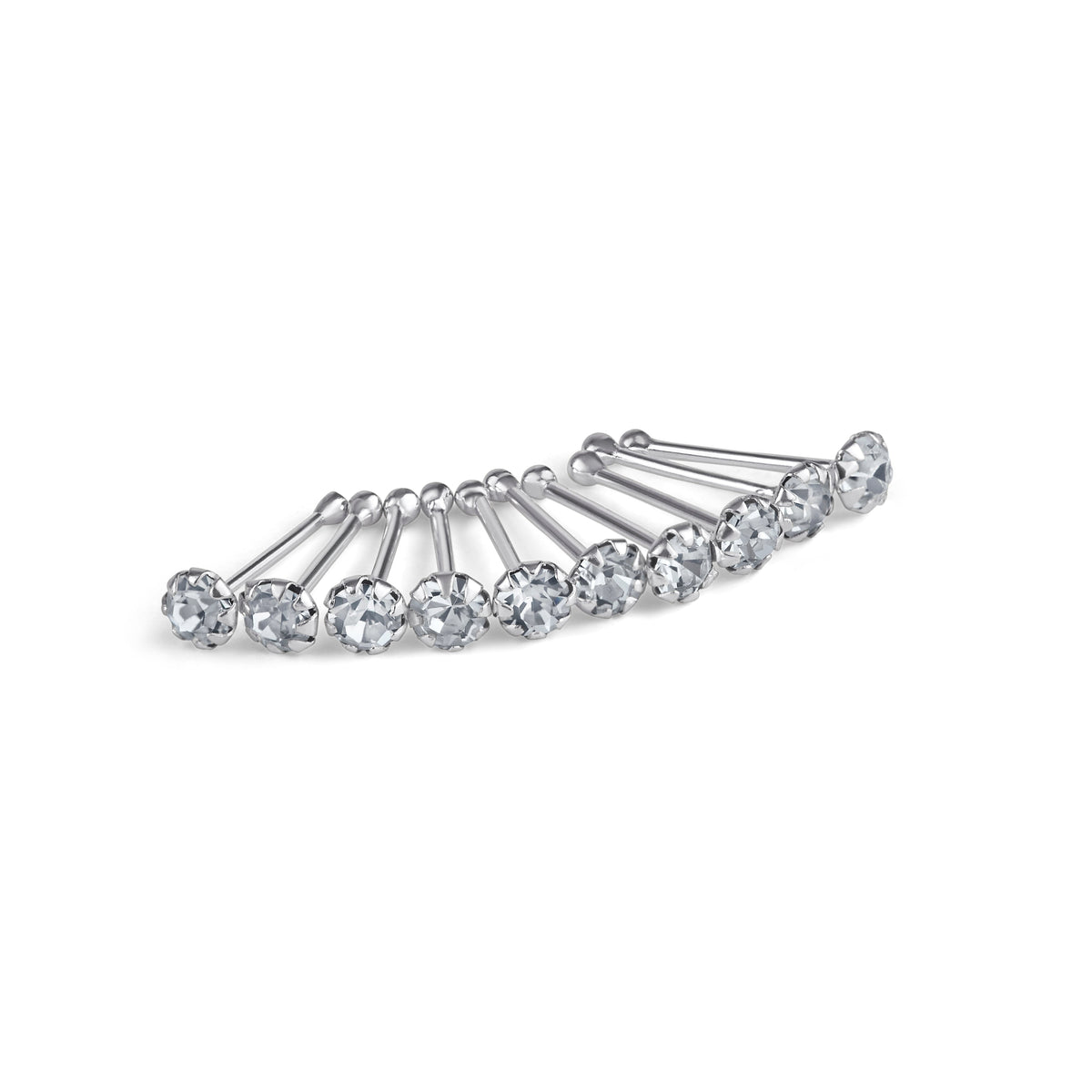 10 x clous de nez en argent sterling avec embout sphérique en zircone cubique, calibre 24