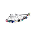 Lot de 10 piercings de nez droits en argent sterling avec zircones cubiques multicolores, calibre 22