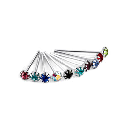 Lot de 10 piercings de nez droits en argent sterling avec zircones cubiques multicolores, calibre 22