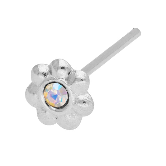 Piercing de nez en argent sterling avec fleur d'aurore boréale et zircone cubique, extrémité droite