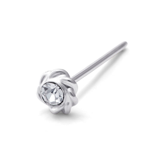 Piercing de nez en argent sterling avec fleur torsadée en zircone cubique de 2 mm, calibre 22