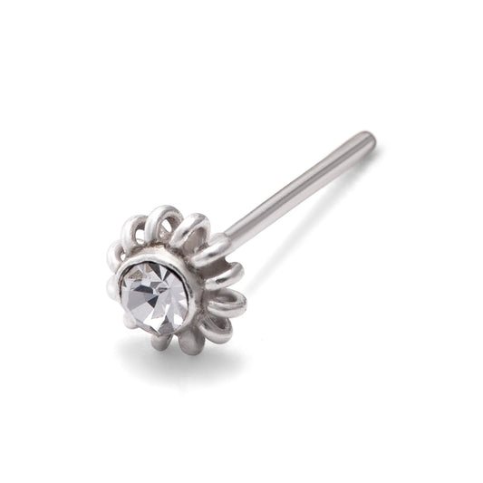 Clou de nez en argent sterling avec fleur en spirale et zircone cubique de 2 mm, calibre 22