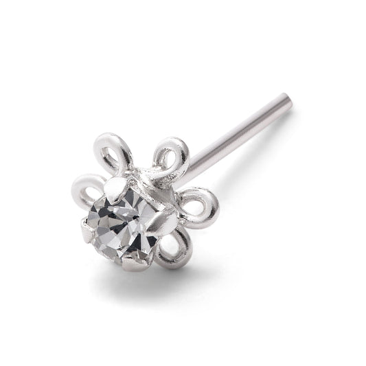 Piercing de nez en argent sterling avec strass de 2 mm et extrémité droite