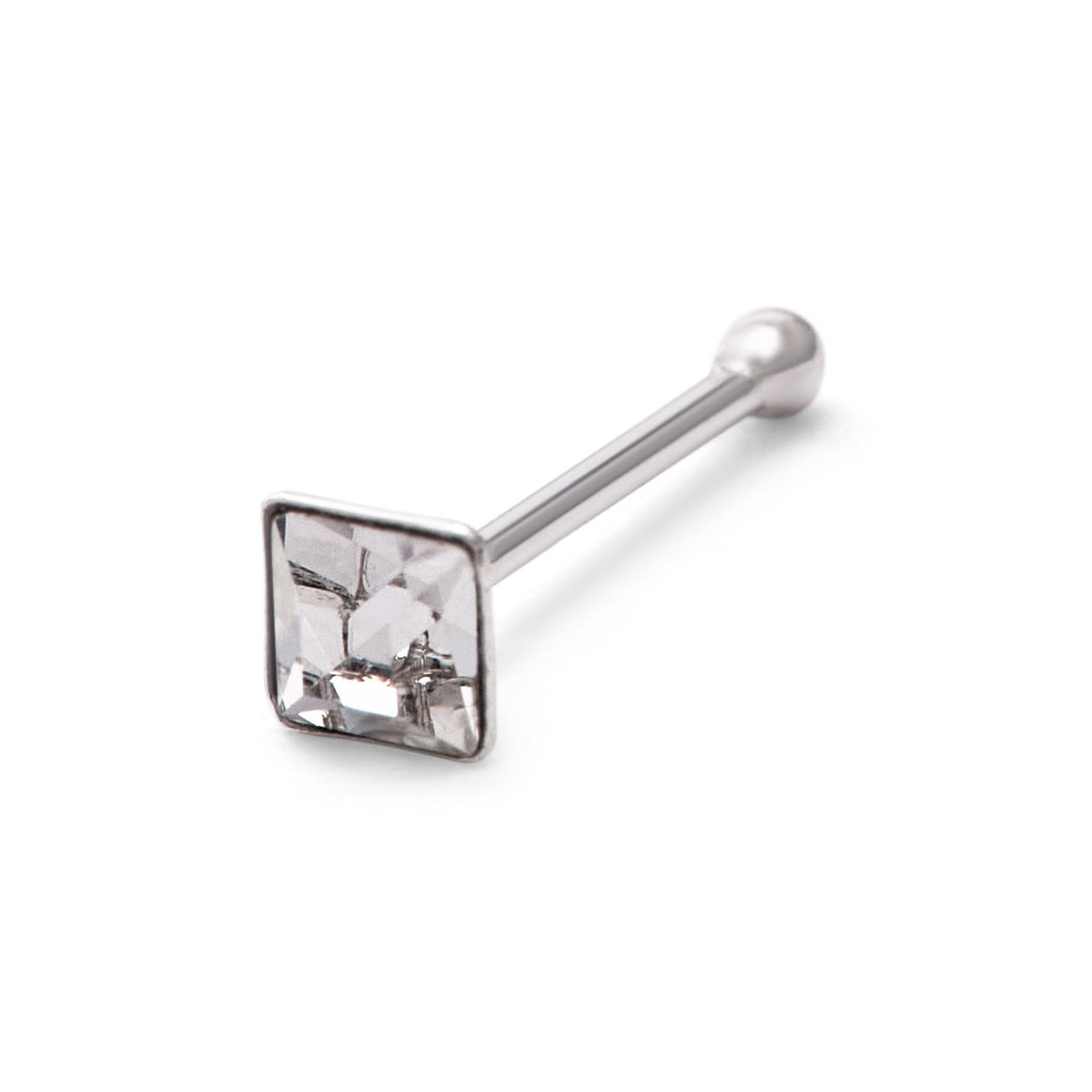 Clou de nez en argent sterling avec oxyde de zirconium carré de 2 mm, calibre 22, extrémité sphérique