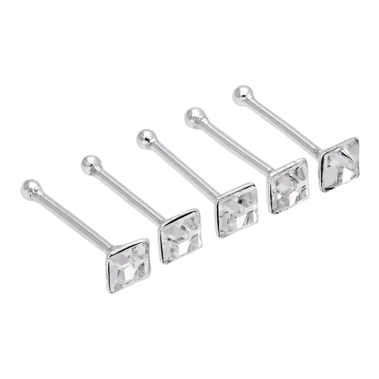 Lot de 5 piercings de nez en argent sterling avec boule en cristal transparent