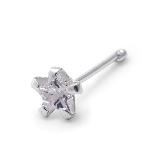 Clou de nez en argent sterling avec étoile en zircone cubique de 3 mm, calibre 22, extrémité sphérique