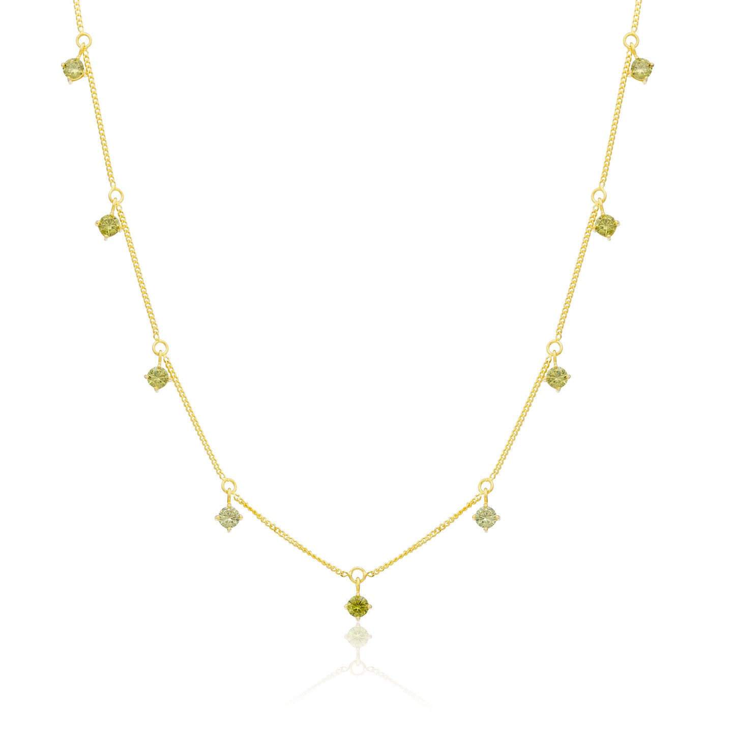 Collier en argent sterling plaqué or avec plusieurs péridots et zircones cubiques (40,6 cm et 5 cm)