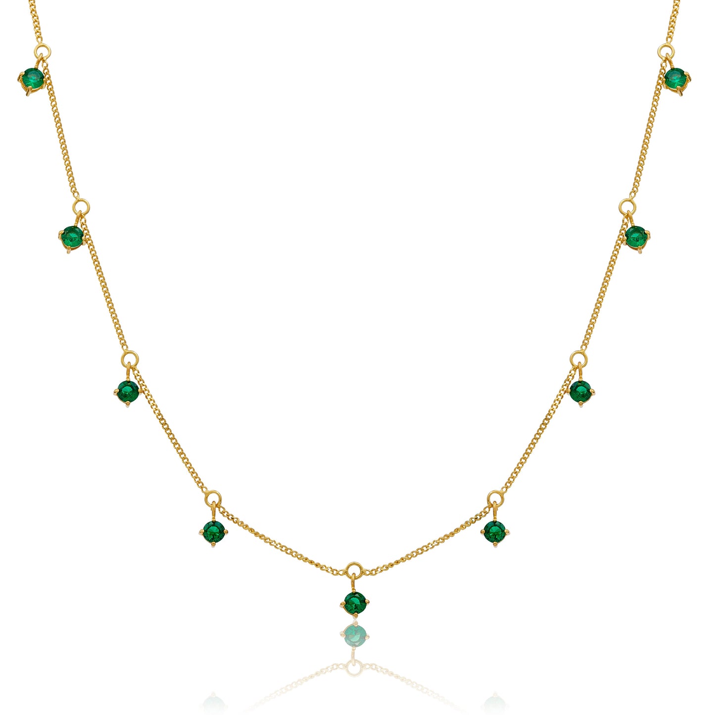 Collier en argent sterling plaqué or avec plusieurs émeraude et zircones cubiques 40,6 cm et 5 cm