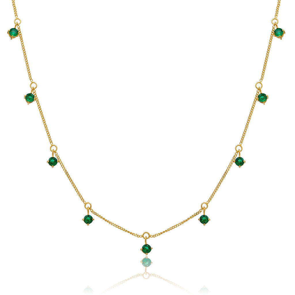 Collier en argent sterling plaqué or avec plusieurs émeraude et zircones cubiques 40,6 cm et 5 cm