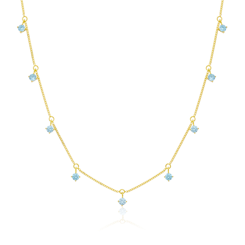 Collier en argent sterling plaqué or avec plusieurs aigue-marines et zircones cubiques 40,6 cm et 5 cm
