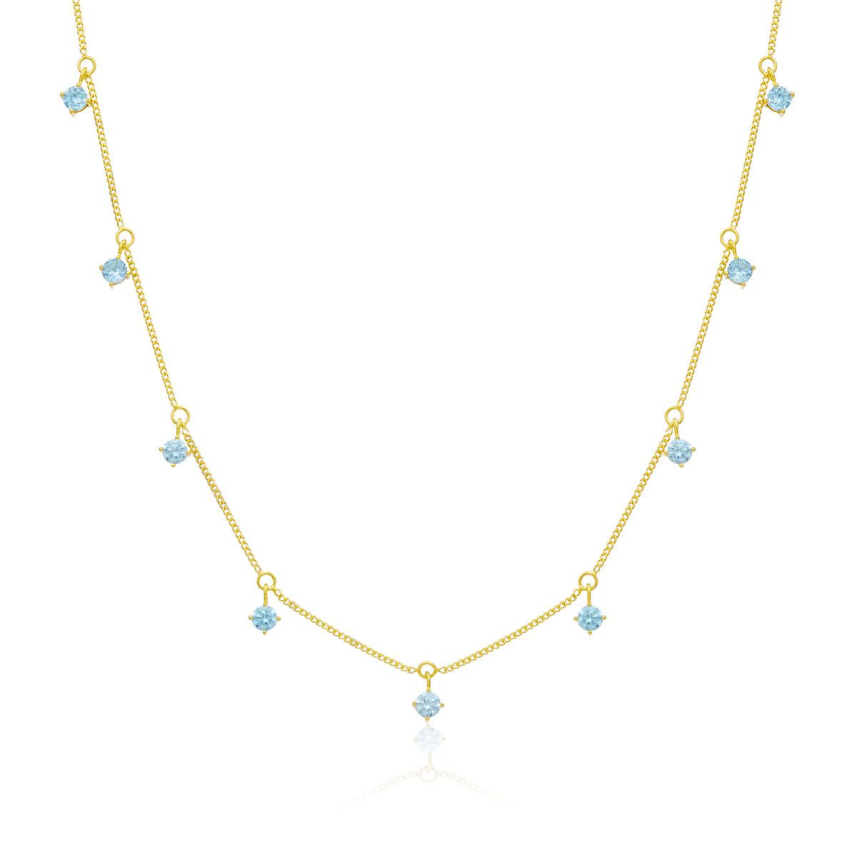 Collier en argent sterling plaqué or avec plusieurs aigue-marines et zircones cubiques 40,6 cm et 5 cm