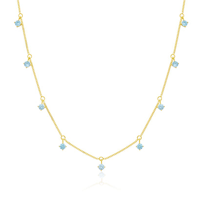 Collier en argent sterling plaqué or avec plusieurs aigue-marines et zircones cubiques 40,6 cm et 5 cm