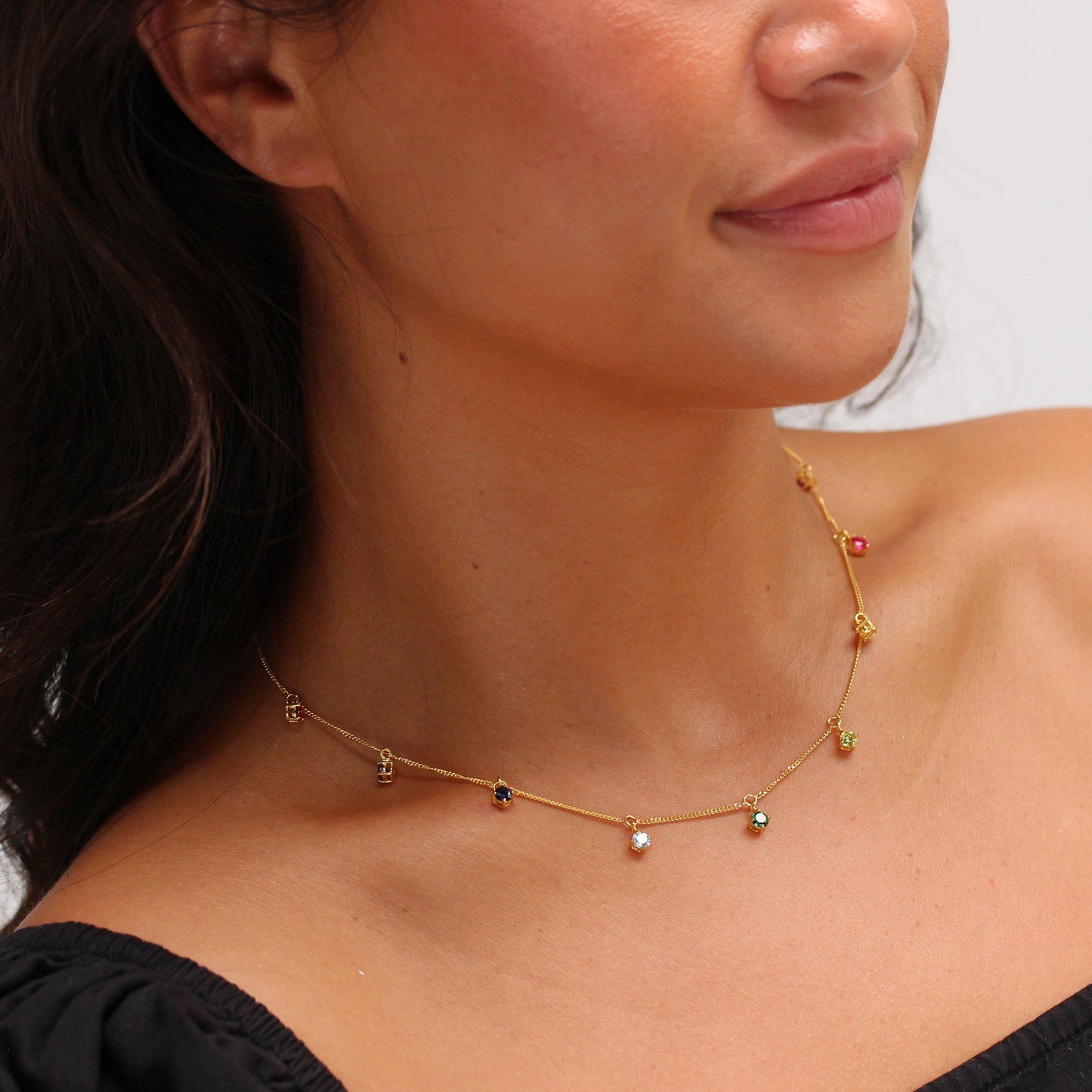 Collier en argent sterling plaqué or avec zircones cubiques multicolores arc-en-ciel 40,6 cm et 5,1 cm