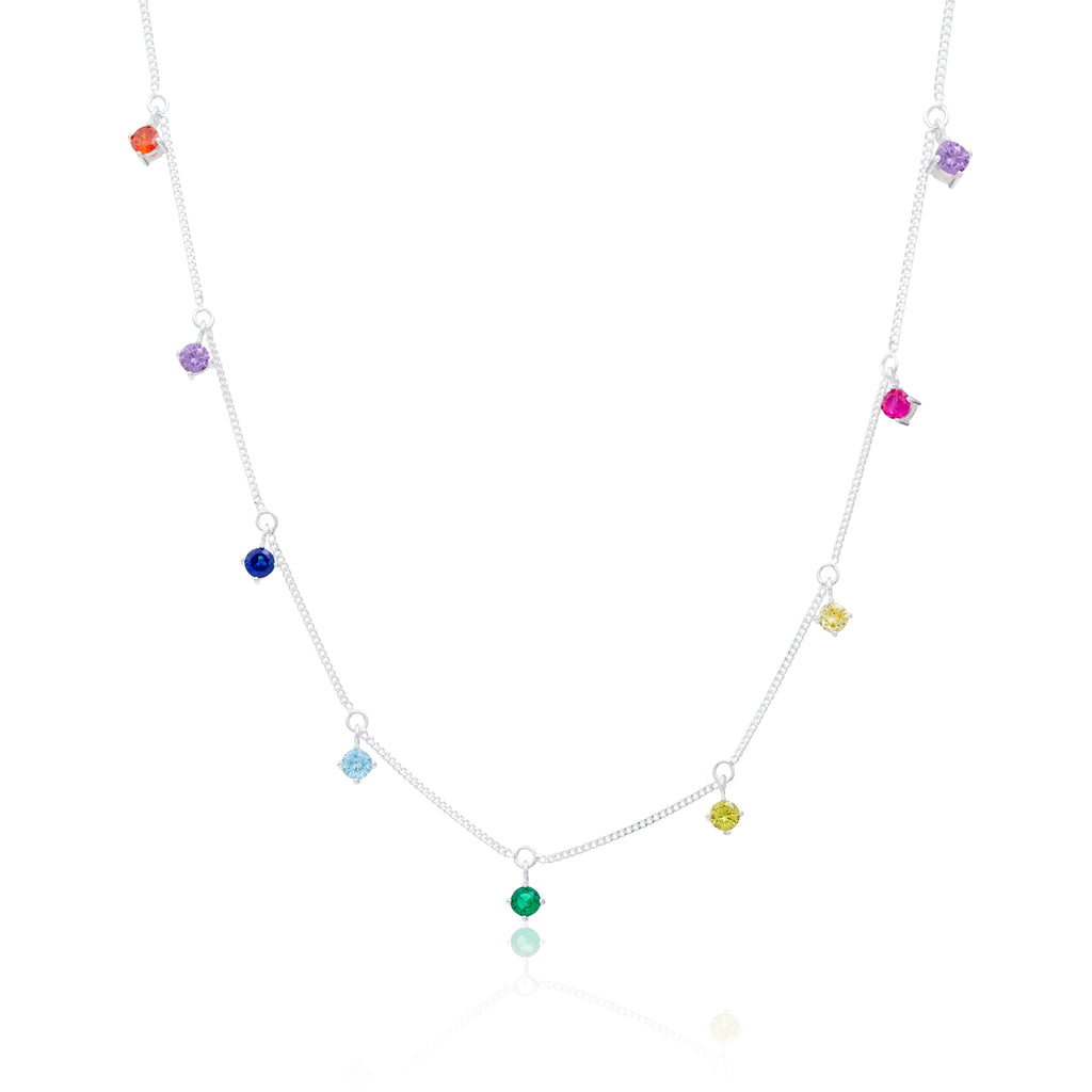 Collier en argent sterling avec zircones cubiques multicolores arc-en-ciel (40,6 cm et 5,1 cm)