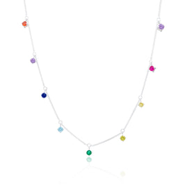 Collier en argent sterling avec zircones cubiques multicolores arc-en-ciel (40,6 cm et 5,1 cm)
