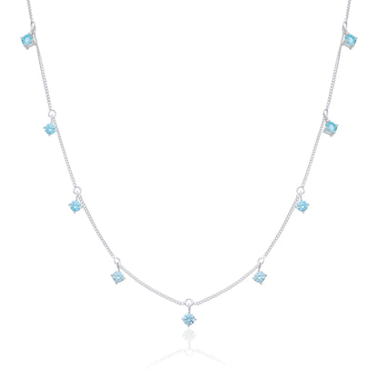 Collier en argent sterling avec plusieurs aigue-marines et zircones cubiques (40,6 cm et 5 cm)