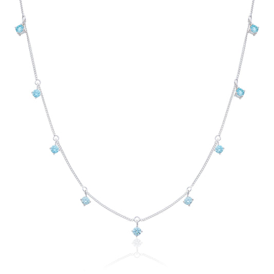 Collier en argent sterling avec plusieurs aigue-marines et zircones cubiques (40,6 cm et 5 cm)