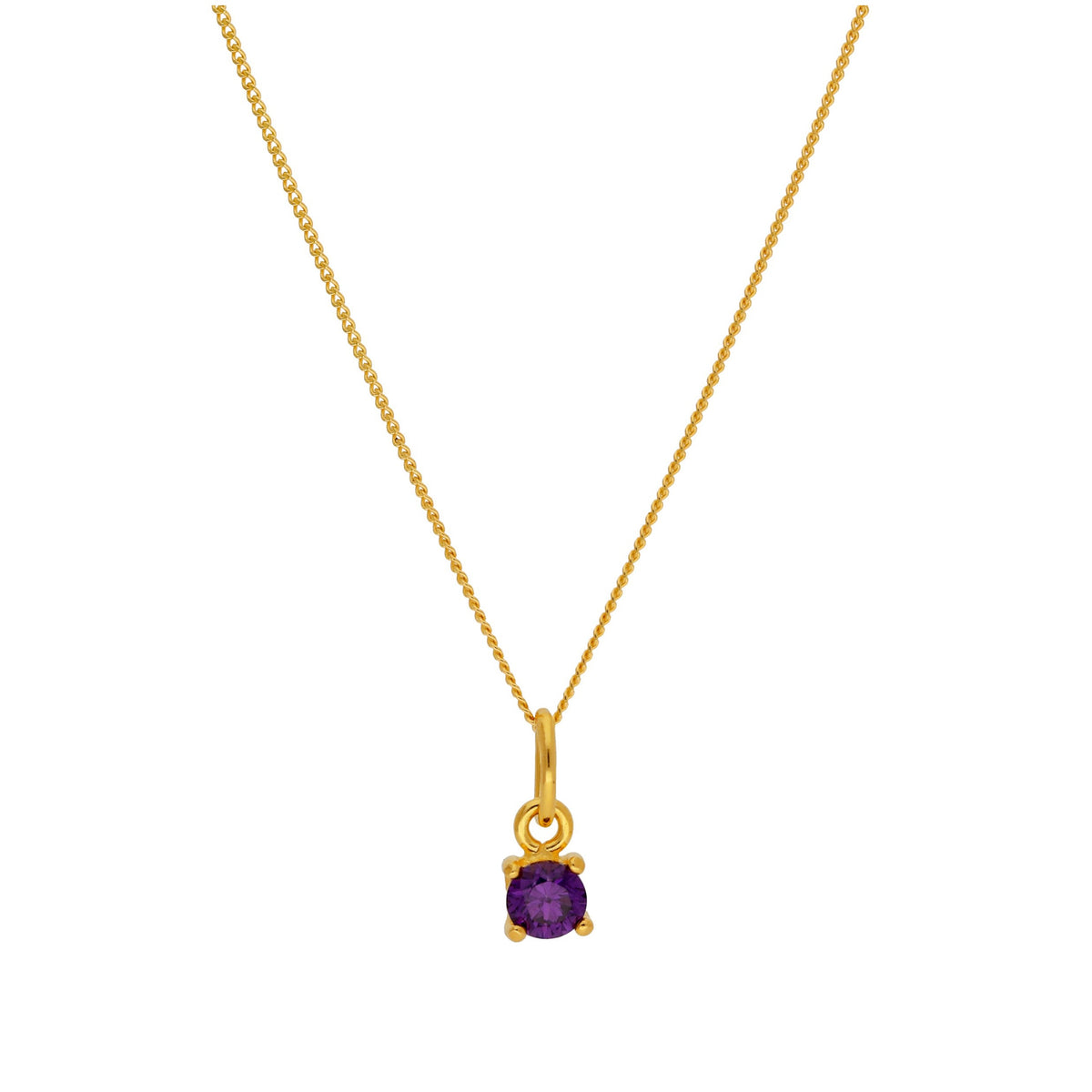 Collier en argent sterling plaqué or avec pierre de naissance en améthyste CZ de 4 mm, 35 à 81 cm