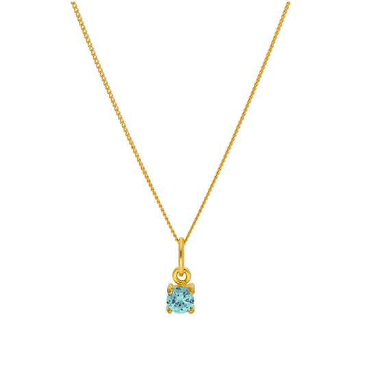 Collier en argent sterling plaqué or avec pierre de naissance en oxyde de zirconium aigue-marine de 4 mm, 35,6 à 81,3 cm