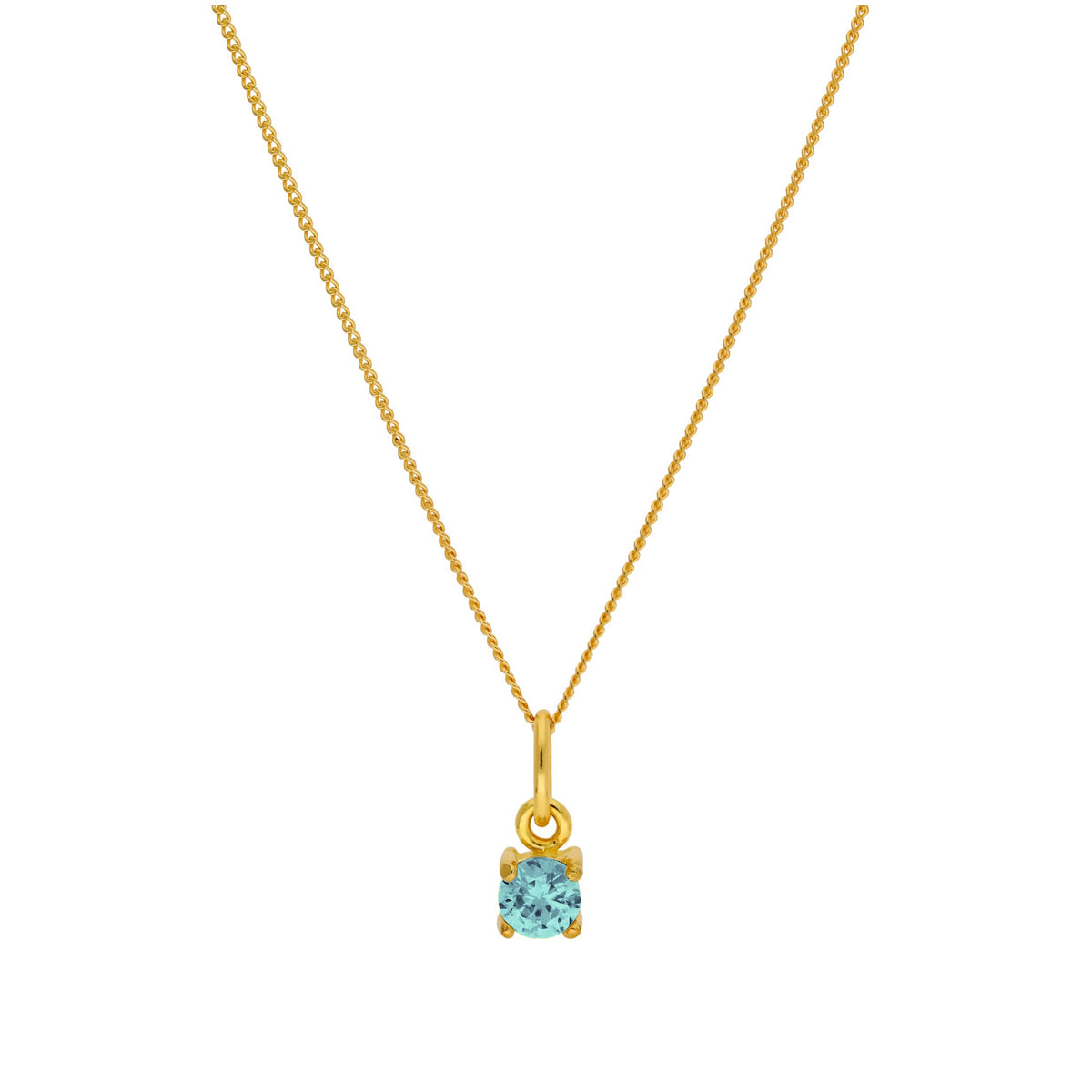 Collier en argent sterling plaqué or avec pierre de naissance en oxyde de zirconium aigue-marine de 4 mm, 35,6 à 81,3 cm