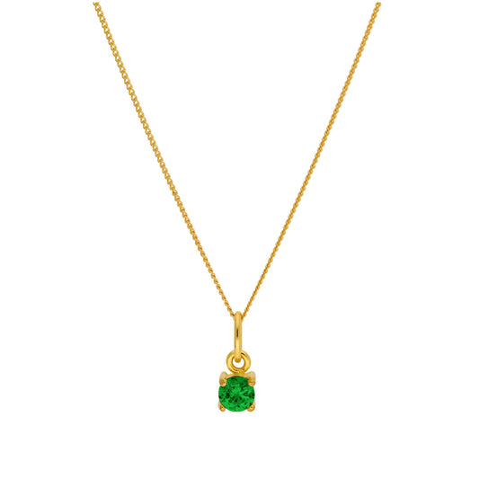 Collier en argent sterling plaqué or avec pierre de naissance émeraude CZ de 4 mm, 14 à 32 pouces