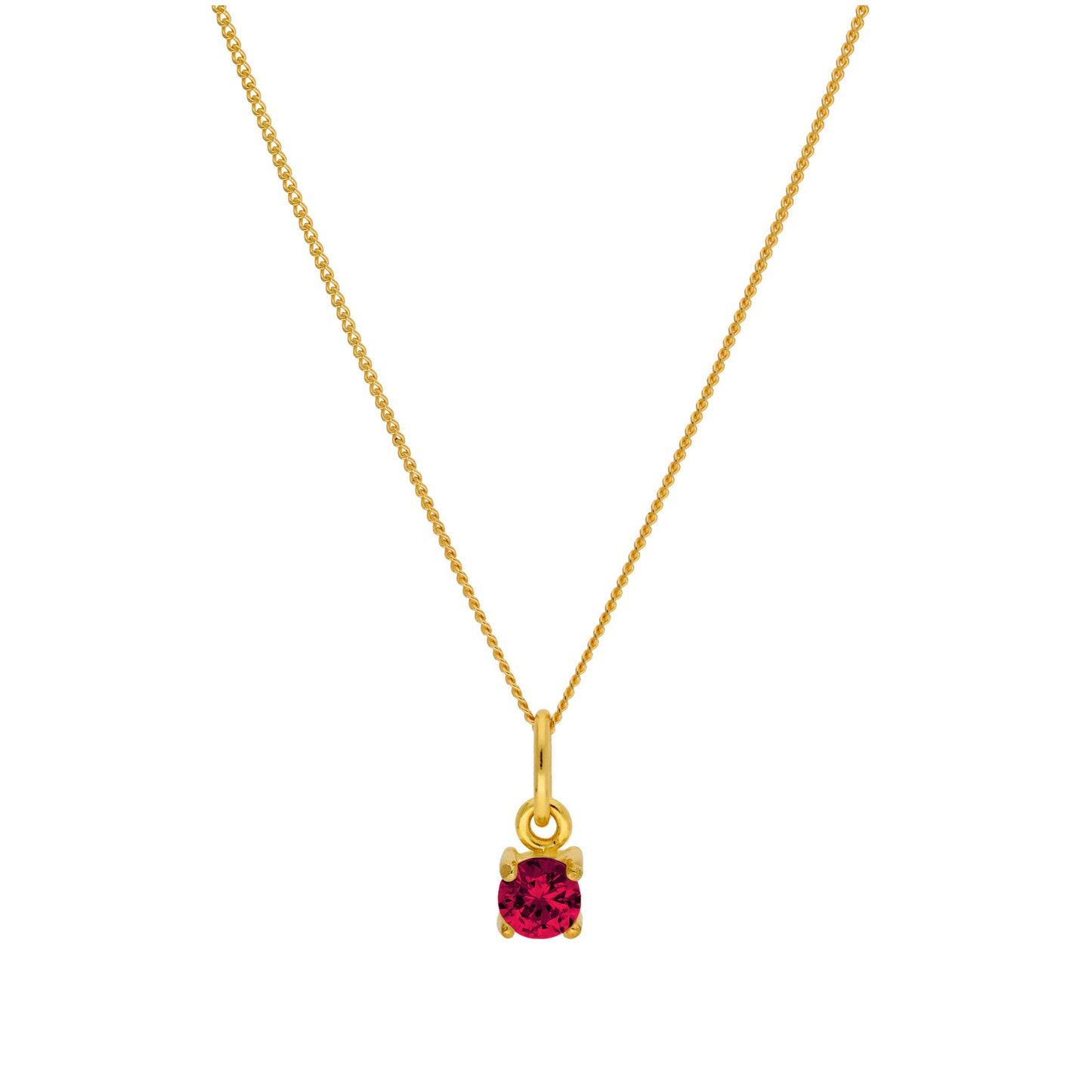 Collier en argent sterling plaqué or avec pierre de naissance rubis CZ de 4 mm, 14 à 32 pouces