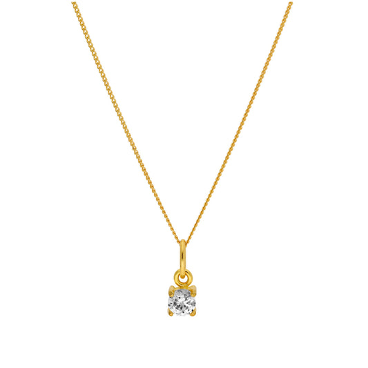 Collier en argent sterling plaqué or avec pierre de naissance en oxyde de zirconium transparent de 4 mm, 35,6 à 81,3 cm